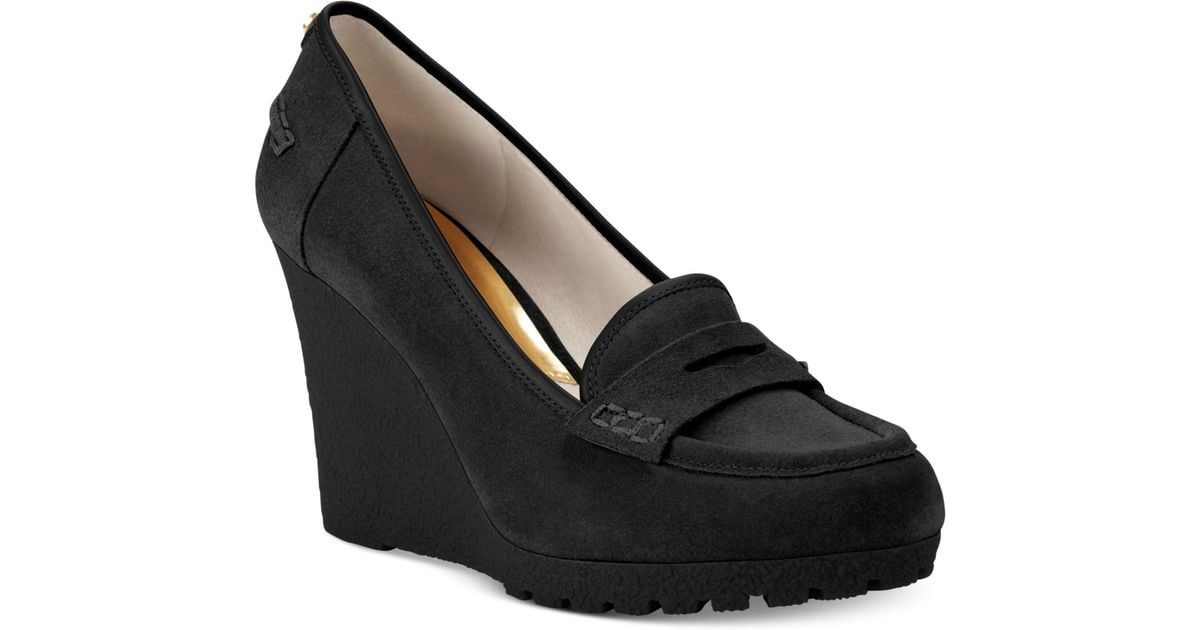 Michael Kors Michael Rory Loafer Wedge Pumps in Black Suede (Black) - Lyst