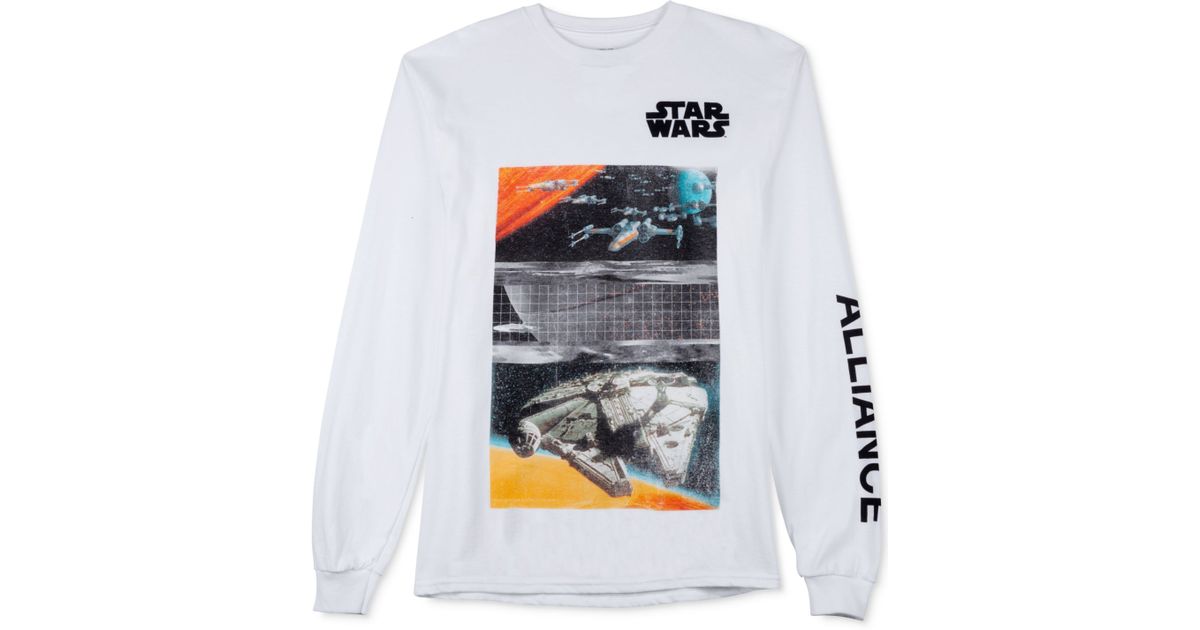 Millennium Falcon Boxed Over Blue Prints Image Star Wars Mens T-shirt