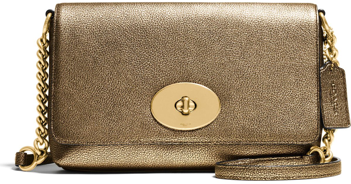 Coach Crosstown Metallic Pebbled Leather Crossbody Bag in Gold | Lyst