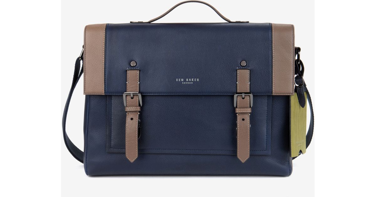 Ted Baker Tonal Leather Satchel Bag in Navy (Blue) for Men Lyst