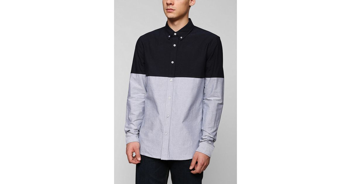 color block button down shirt