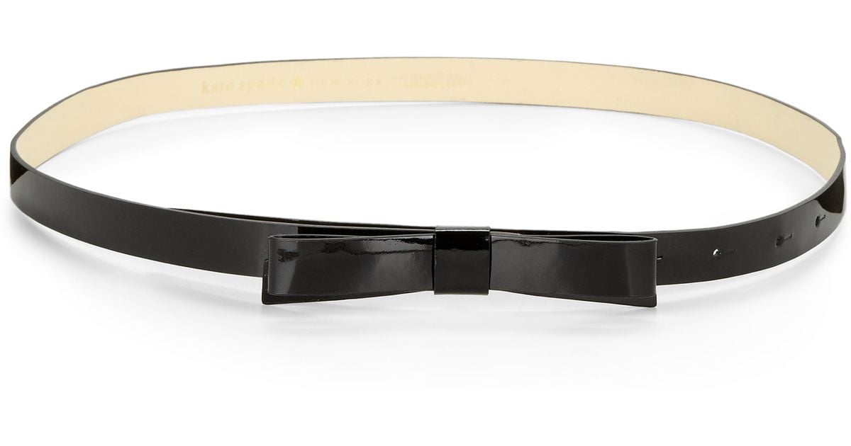 Kate Spade Skinny Patent Leather Bow Belt in Black | Lyst