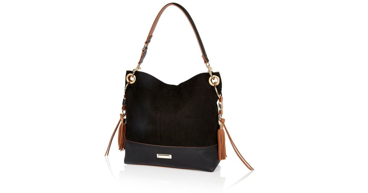 River Island Black Tassel Side Slouchy Handbag