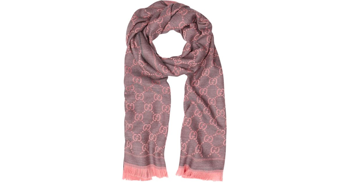 Gucci Sten Pink Jacquard Wool Scarf Lyst