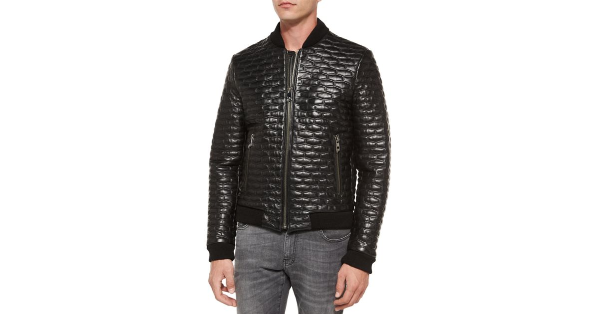Versace Quilted Leather Jacket In Black For Men Lyst