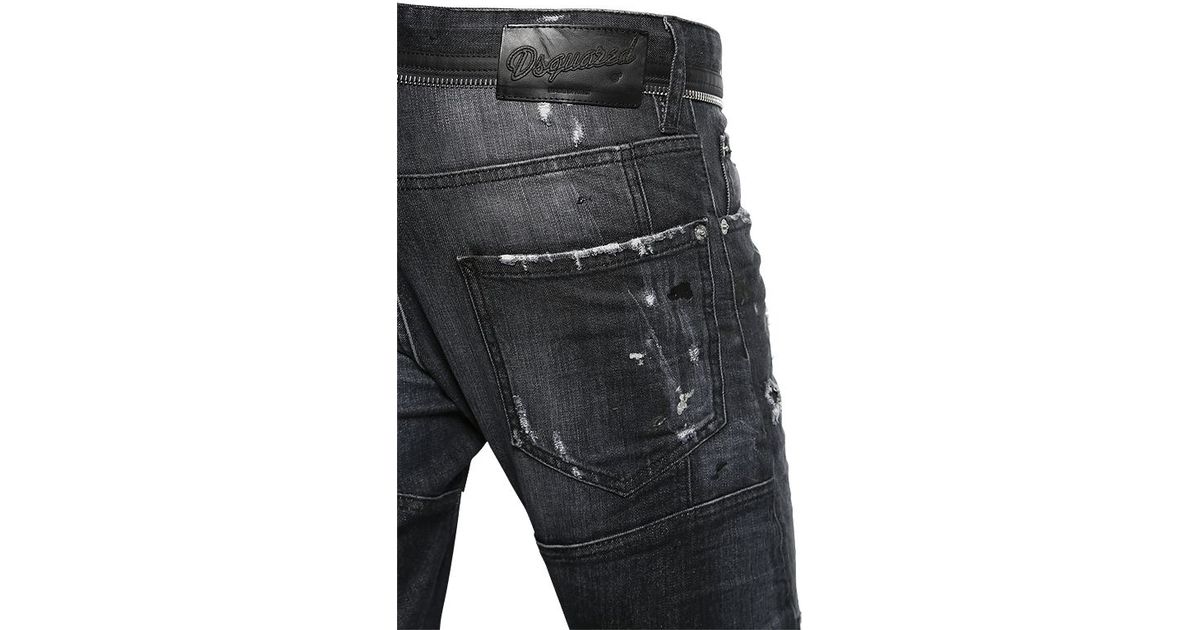 DSquared² 17cm Tidy Biker Zip Stretch Denim Jeans in Black for Men 