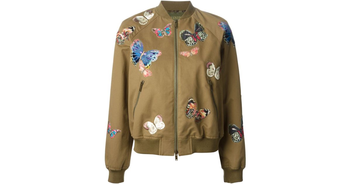 Valentino Stitched Butterfly Bomber Jacket in Brown | Lyst