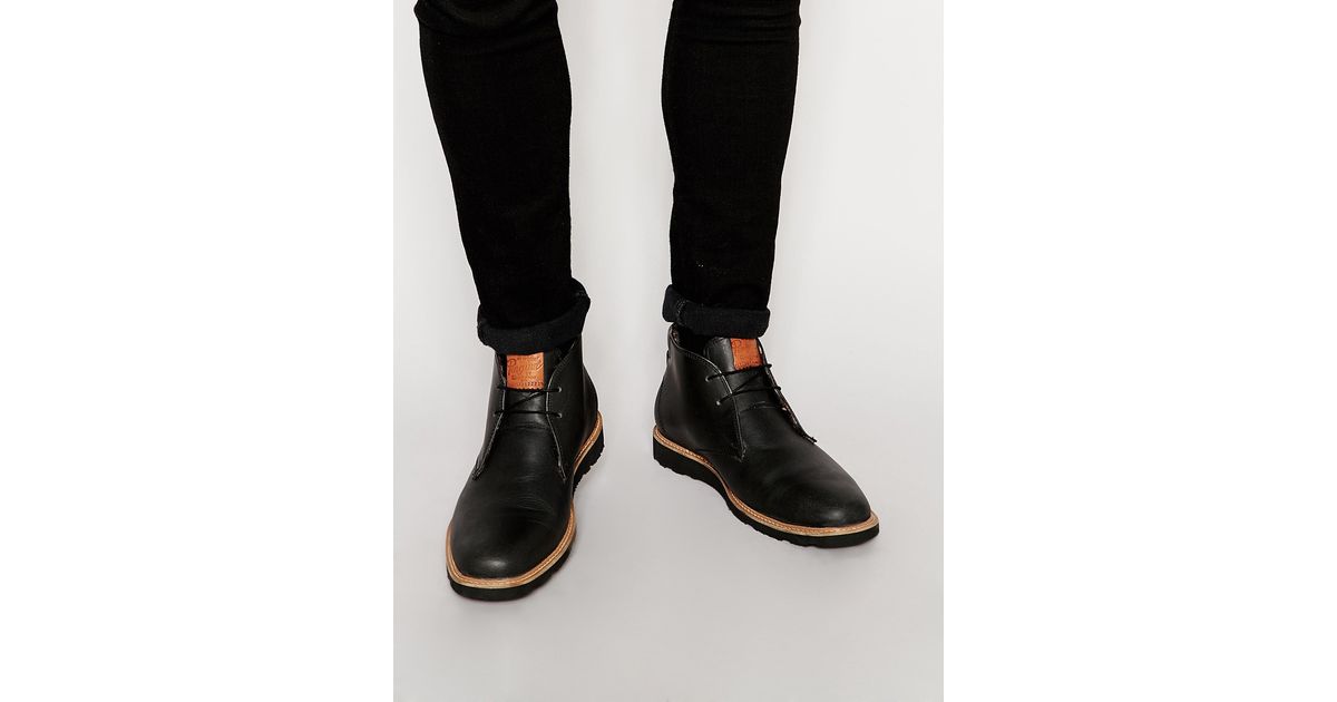 Original Penguin Leather Desert Boots in Black for Men | Lyst
