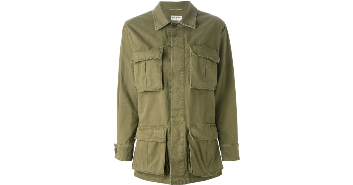 Saint Laurent Embroidered Military Jacket in Green | Lyst