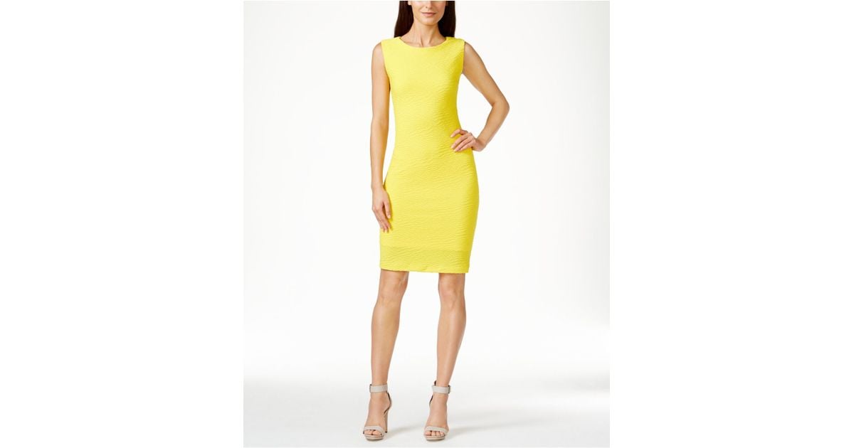 Calvin Klein Textured Sheath Dress in Yellow Lyst