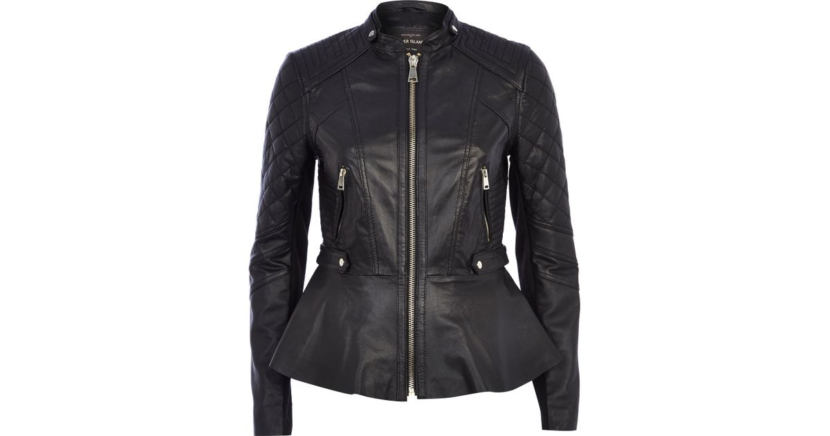 River Island Black Leather Peplum Jacket