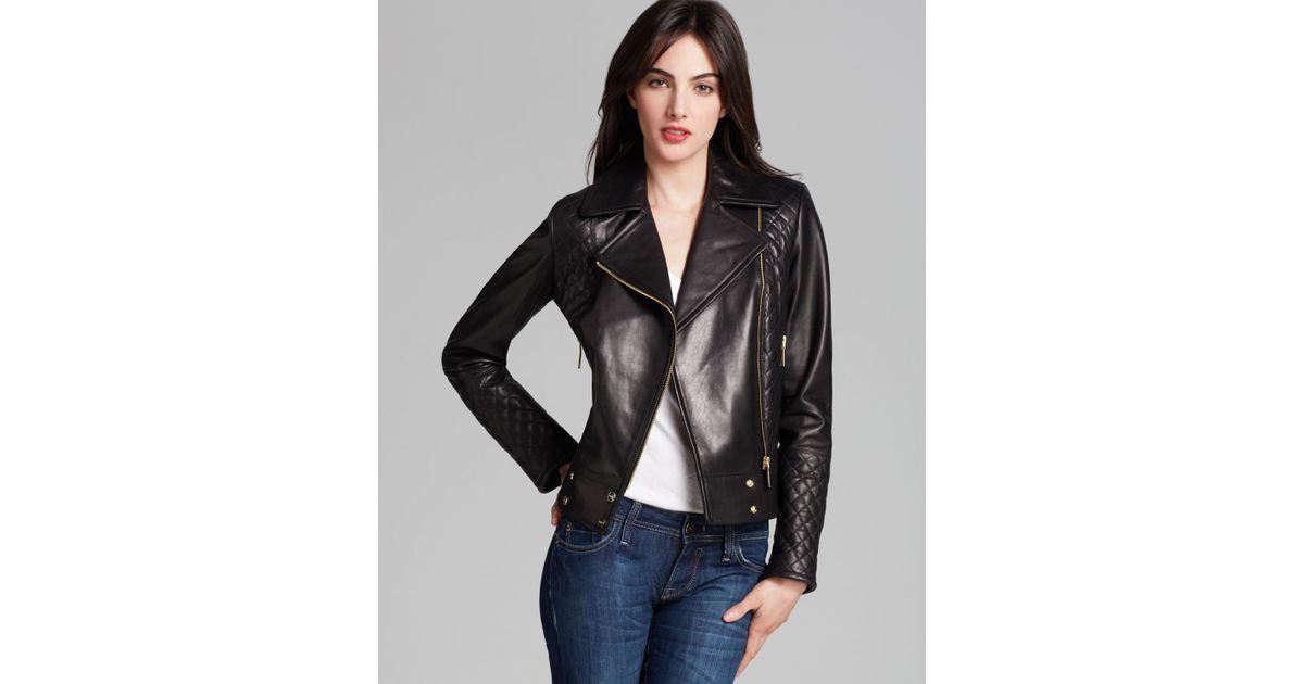 Calvin Klein Black Asymmetric Zip Quilted Leather Jacket