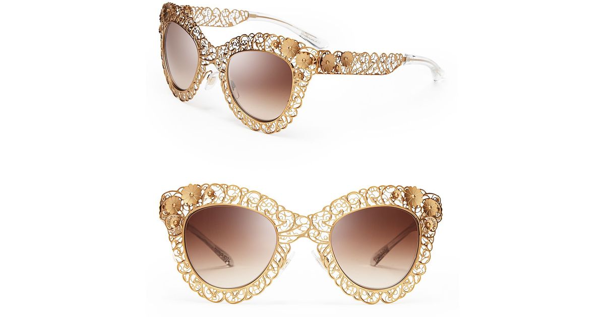 Dolce & Gabbana Floral Filigree Cat Eye Sunglasses in Metallic | Lyst