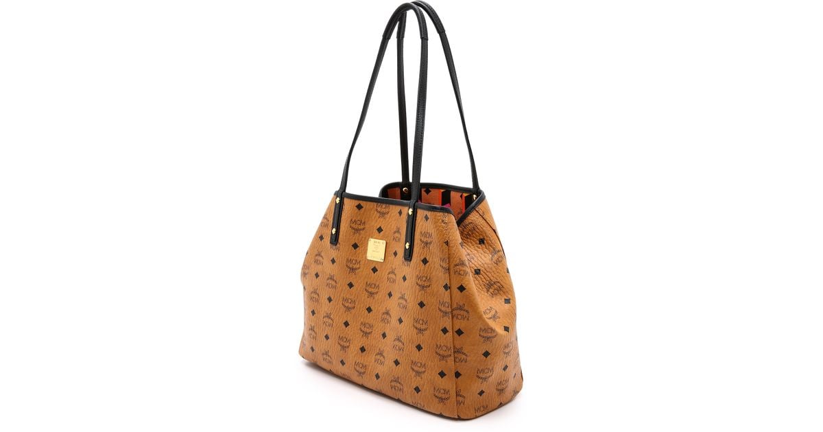 MCM Women's Cognac Brown Monogram Medium Shopper Tote Bag