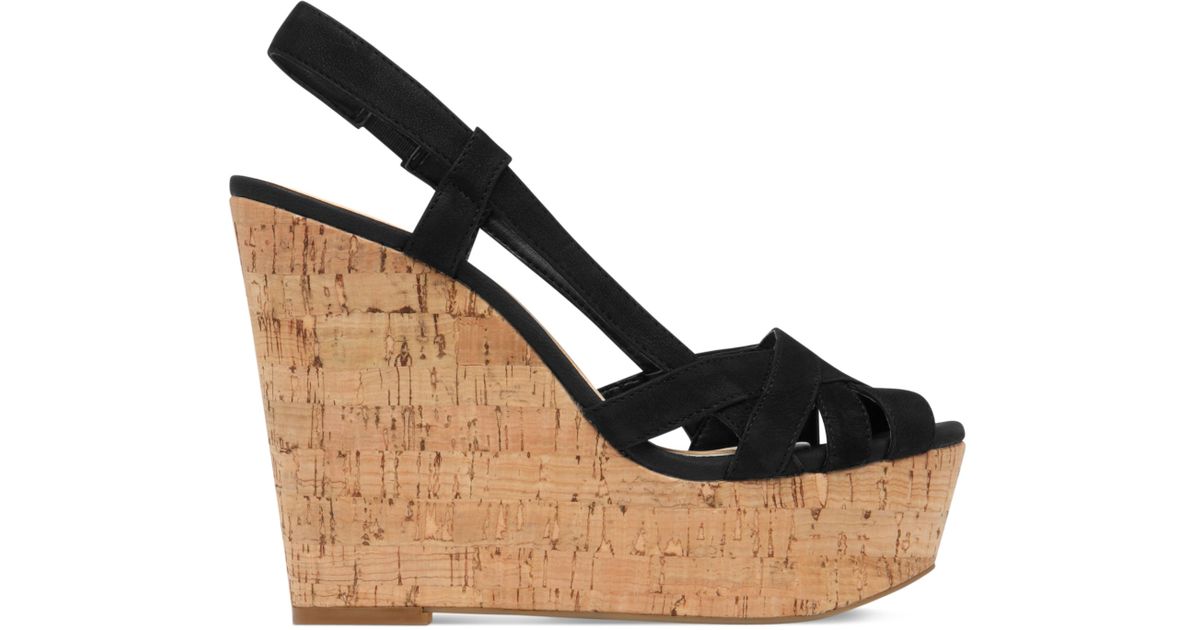Jessica Simpson Westt Cork Platform Wedge Sandals in Black | Lyst
