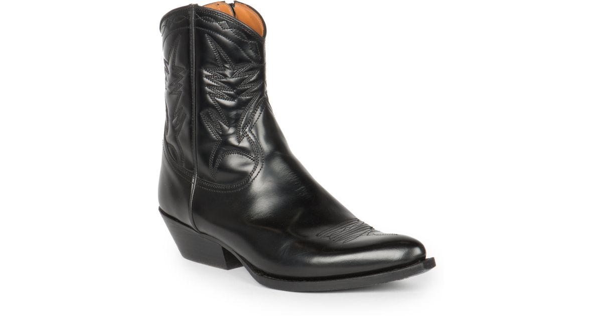 Saint Laurent Santiag Leather Western Ankle Boots in Black | Lyst