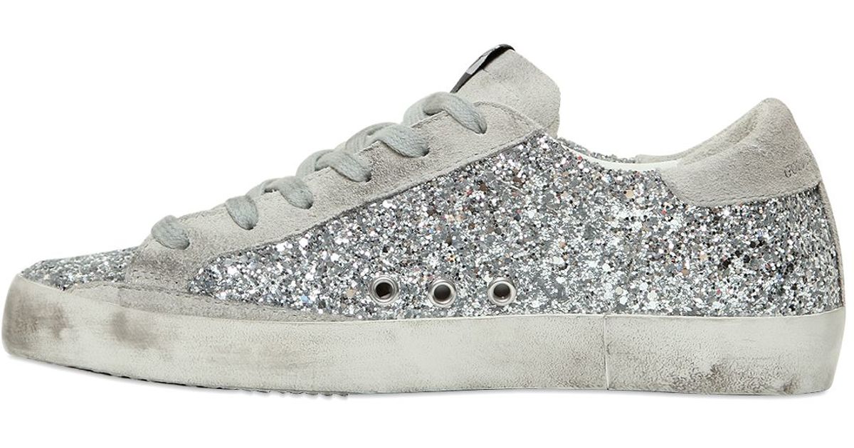 Golden Goose Super Star Glitter & Suede Sneakers in Silver (Metallic