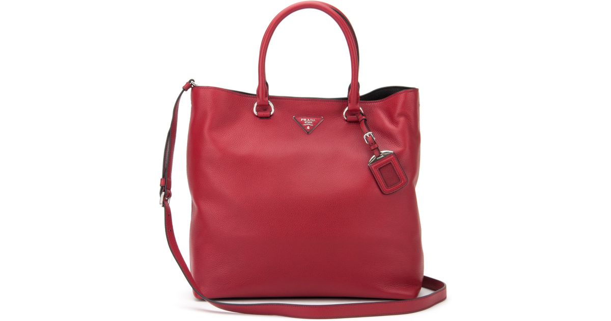 Prada Chamois Calfskin Bag in Red (RUBINO/NERO) | Lyst  