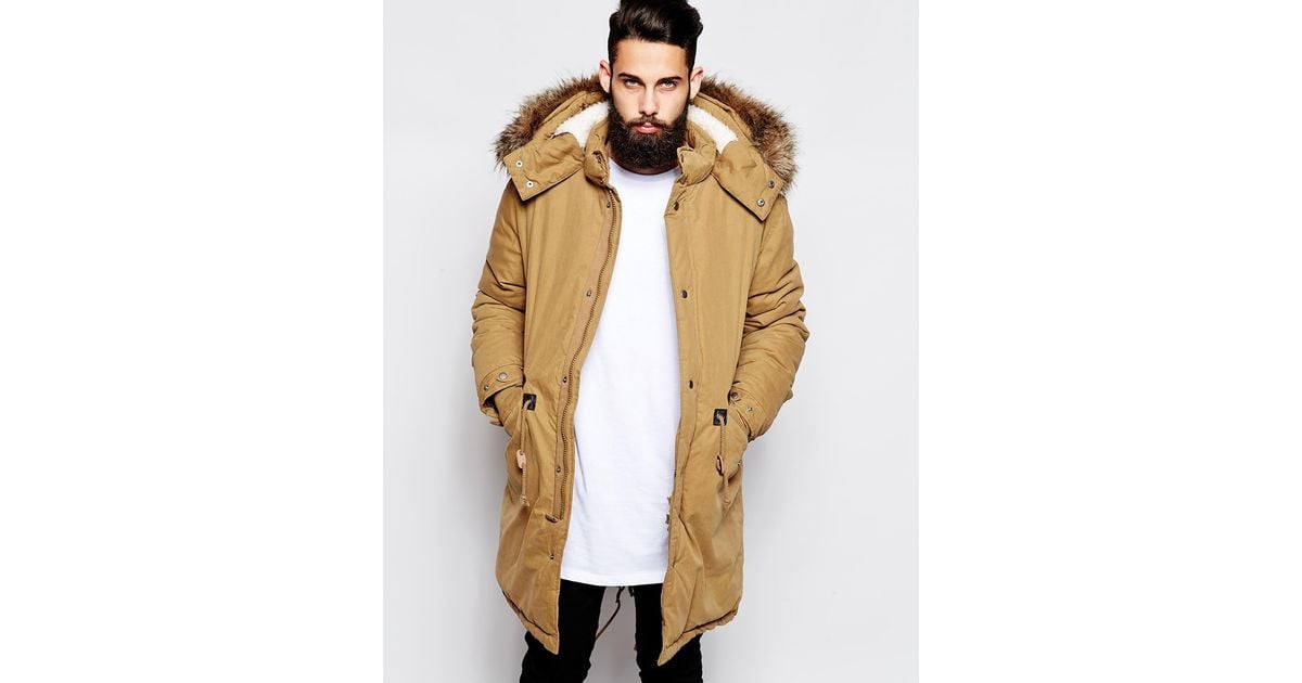 ASOS Men's Brown Fishtail Parka With Thinsulate