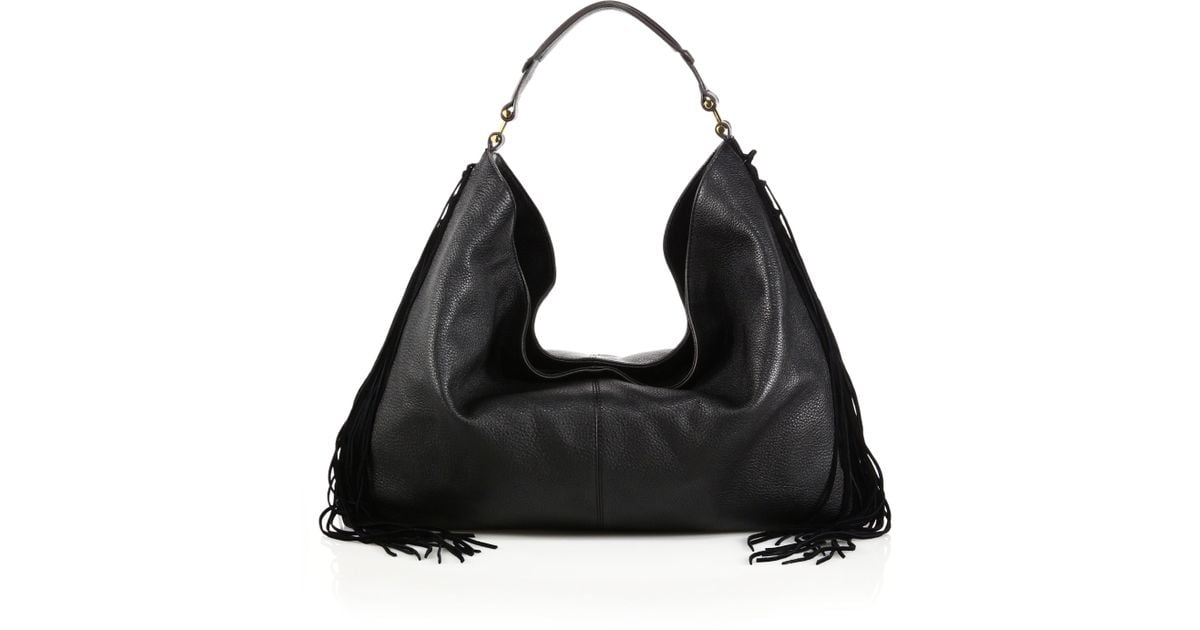 Rebecca minkoff Heavy Laced Oversized Fringed Leather & Suede Hobo Bag in Black | Lyst