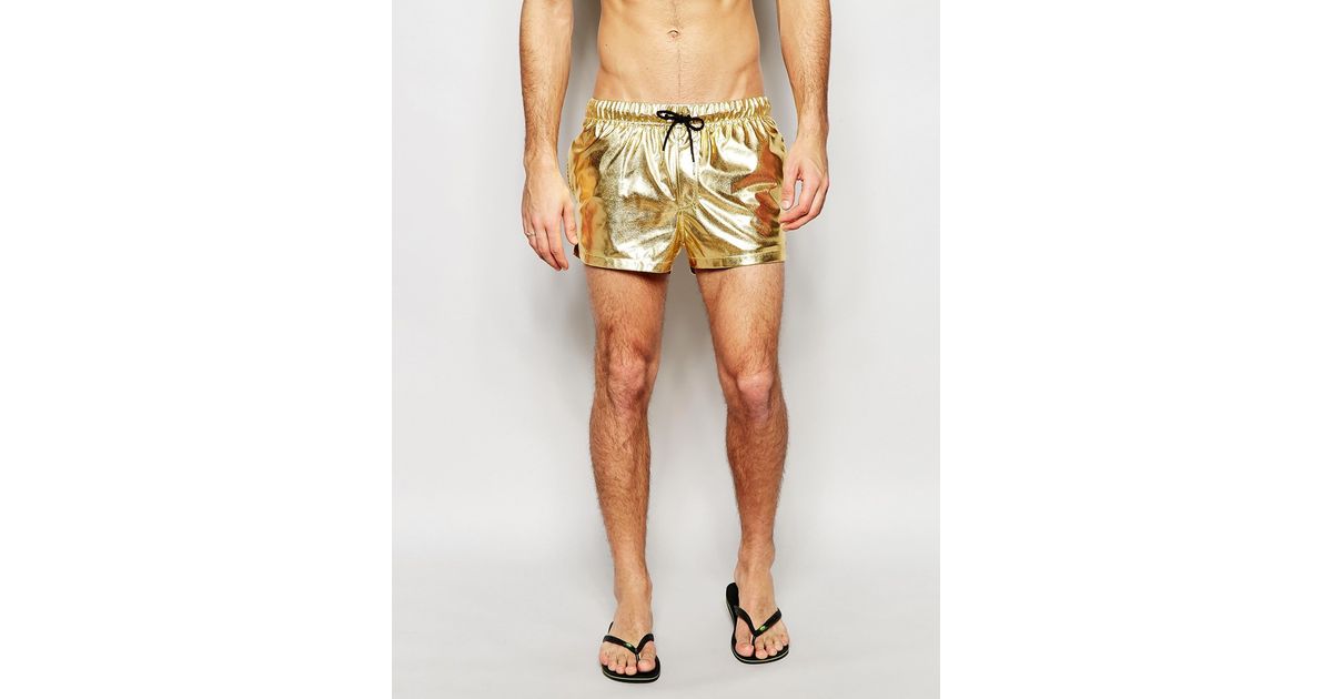 ASOS Swim Shorts In Metallic Gold Short Length for Men | Lyst Canada