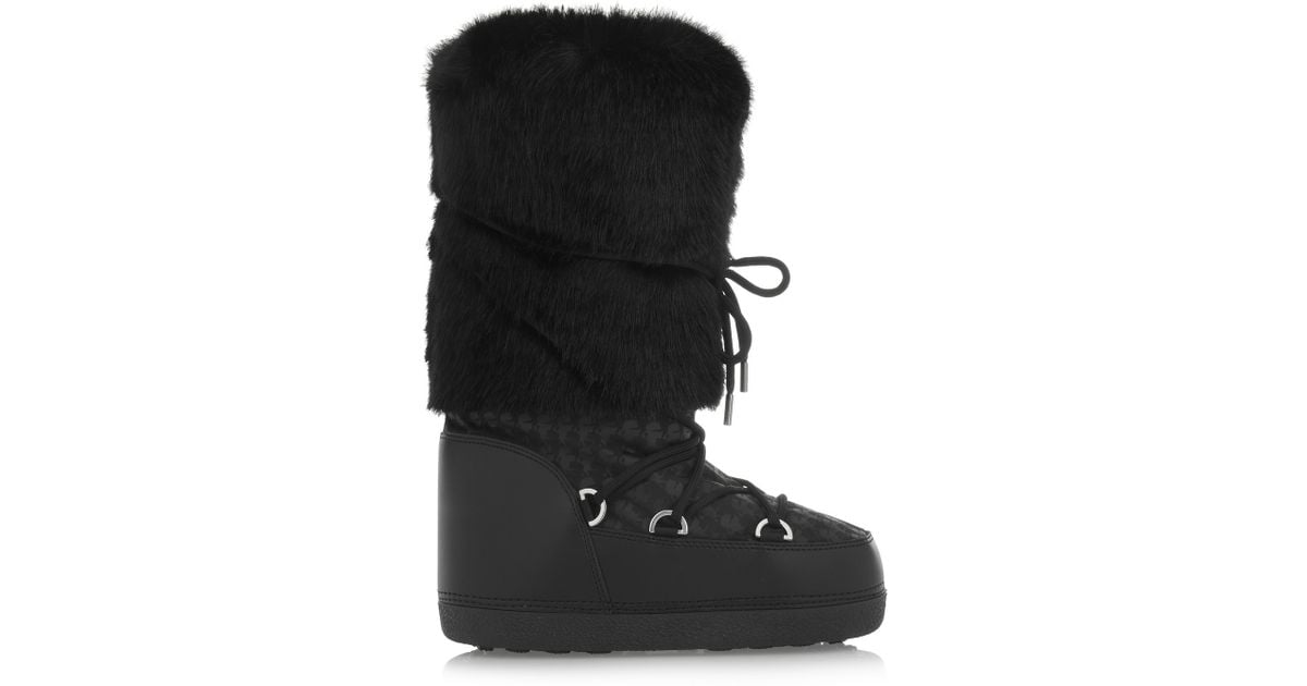 Karl Lagerfeld Faux Shearling trimmed Printed Twill Snow Boots in Black ...