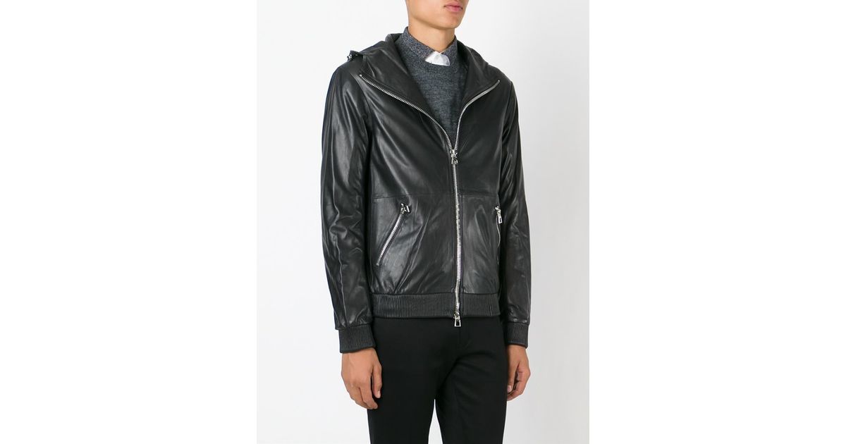 armani leather hooded jacket