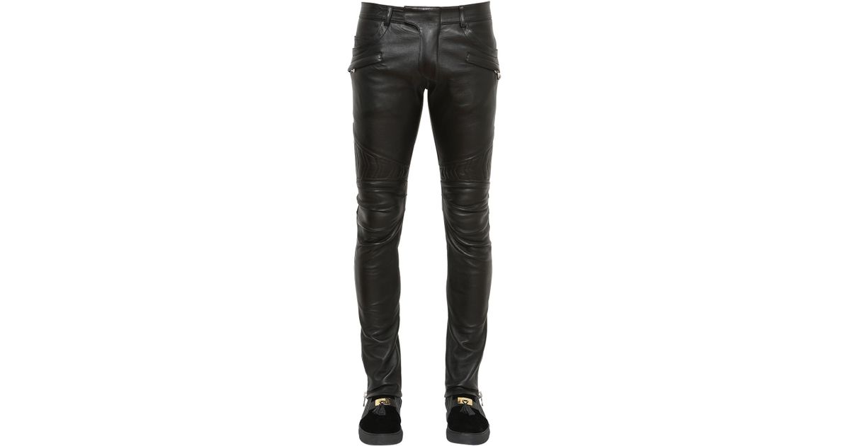 Balmain Nappa Leather Biker Pants in Black for Men - Lyst