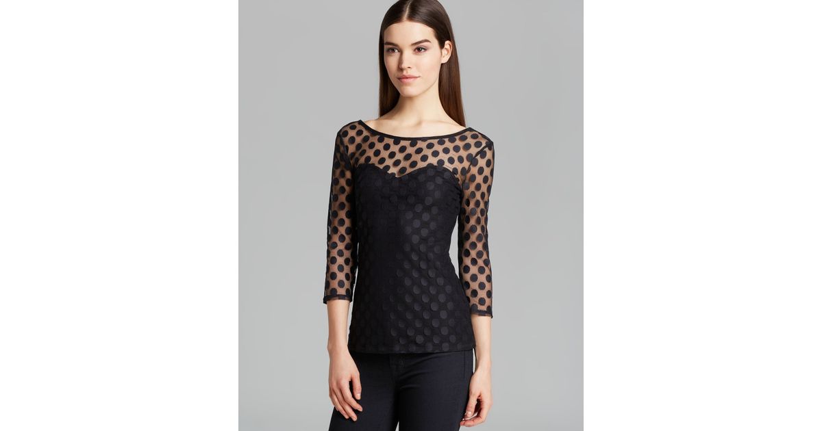 Guess Top Polka Dot Mesh in Black Lyst