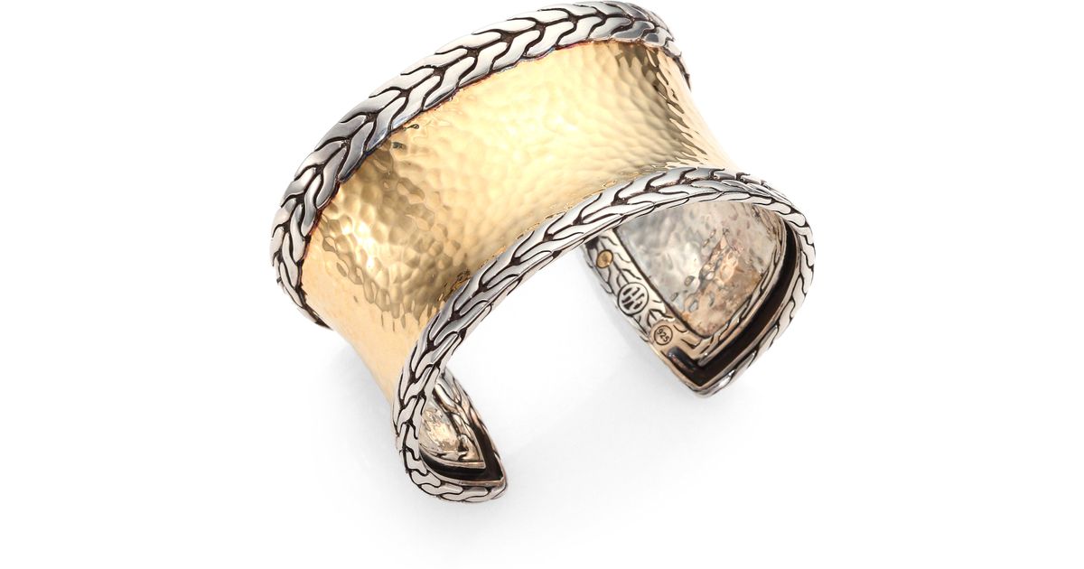 John Hardy 18K Yellow Gold & Sterling Silver Hammered Cuff Bracelet in ...