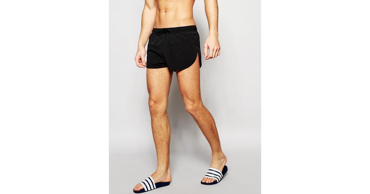 Asos Swim Shorts In Black With Extreme Side Split Super Short Length