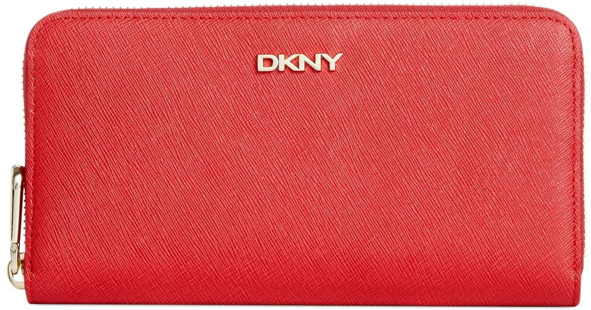 DKNY Saffiano Leather Large Zip Around Wallet in Red Lyst