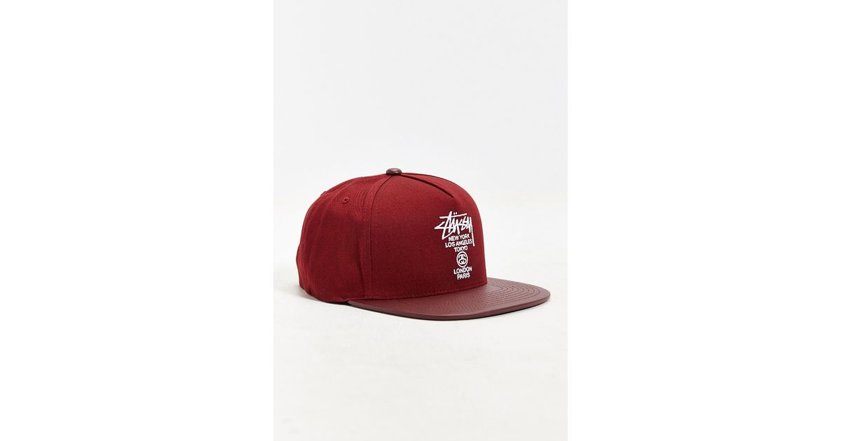Stussy World Tour Snapback Hat in Maroon (Red) for Men | Lyst