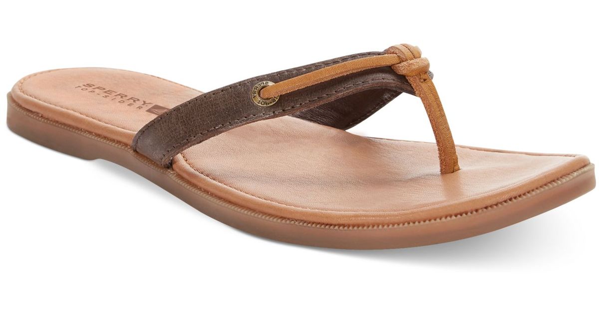 womens sperry leather flip flops