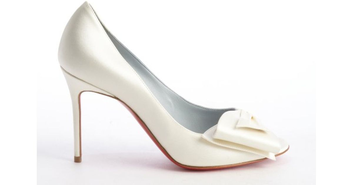 Christian louboutin Ivory Satin Just Soon 85 Ribbon Detail Peep ...