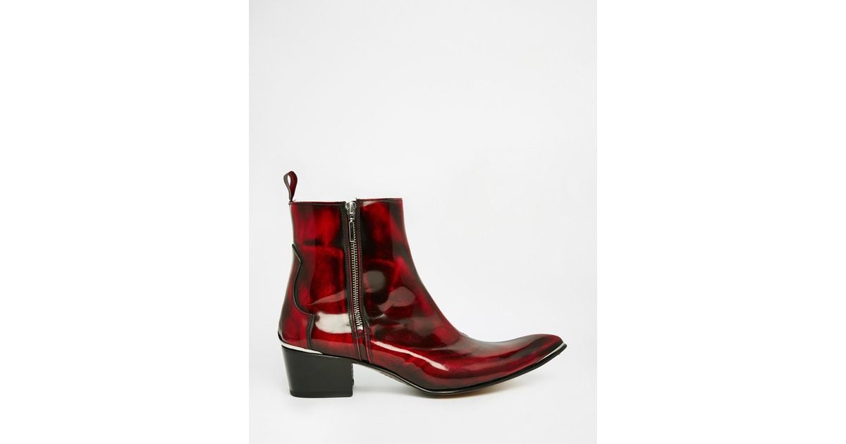 Jeffery West Zip Cuban Heel Boots in Red for Men Lyst