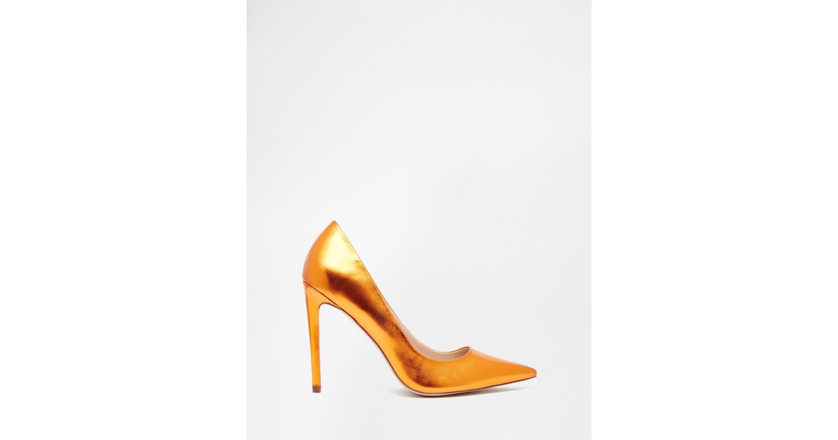 metallic orange heels