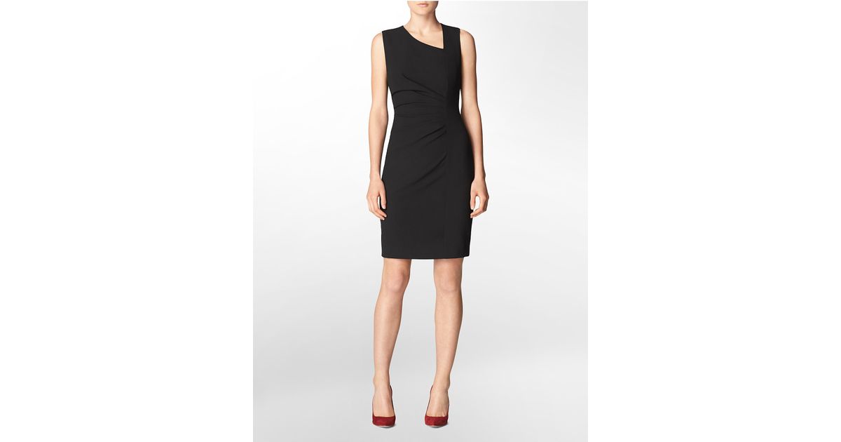 asymmetrical neckline sheath dress
