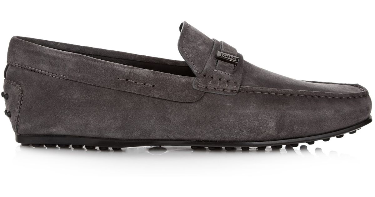 Tod's City Gommino Suede Loafers in Grey (Gray) for Men - Lyst