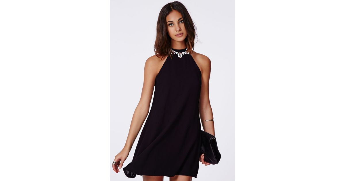 Missguided Nikola High Neck Shift Dress Necklace Trim in