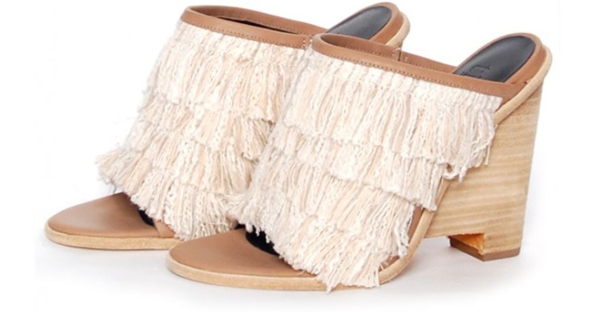 Tibi Ophelie Fringe Mules in Natural - Lyst