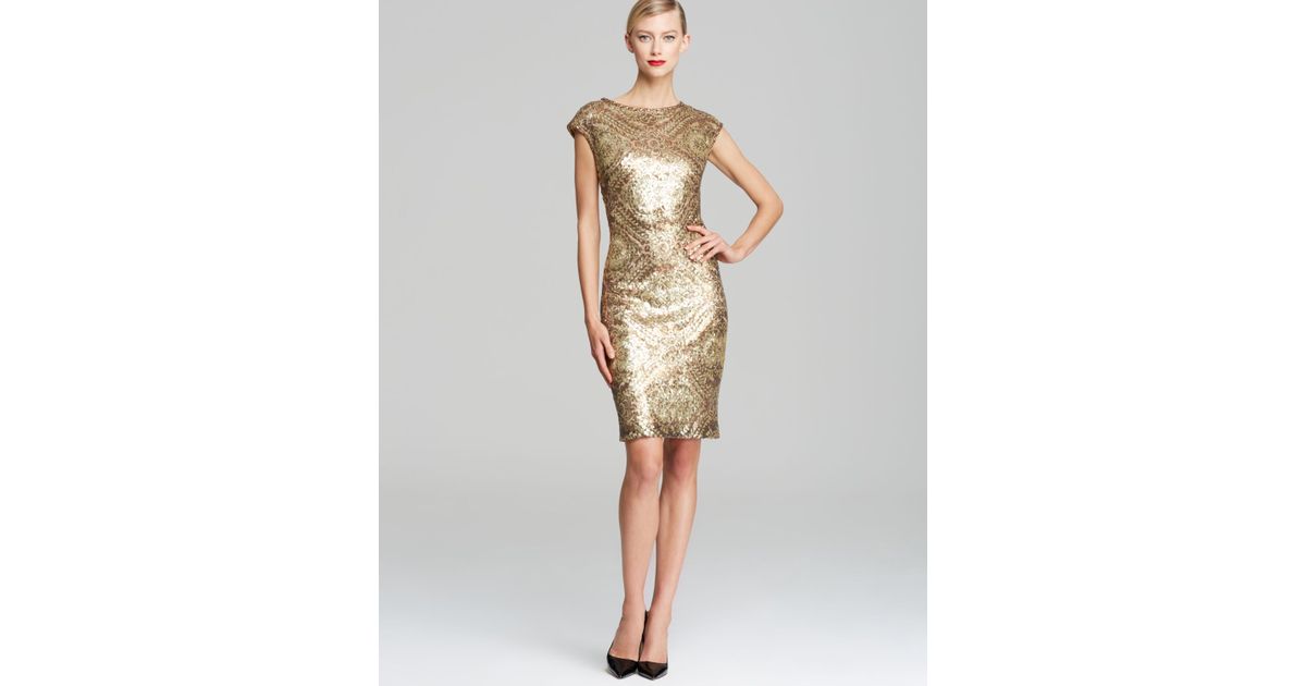 patterned multicolor sequin sheath dress
