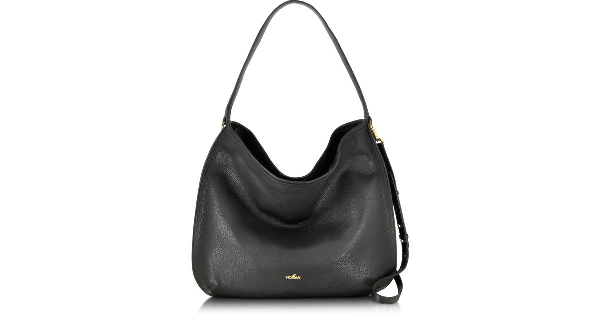 Lyst Hogan New Print Large Leather Hobo Bag In Black