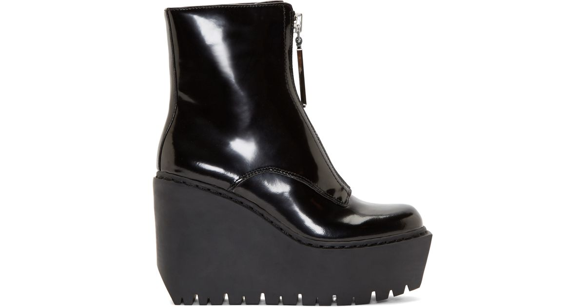 black patent wedge boots