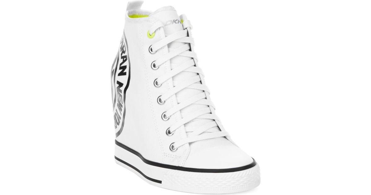 DKNY Grommet Wedge Sneakers in White | Lyst