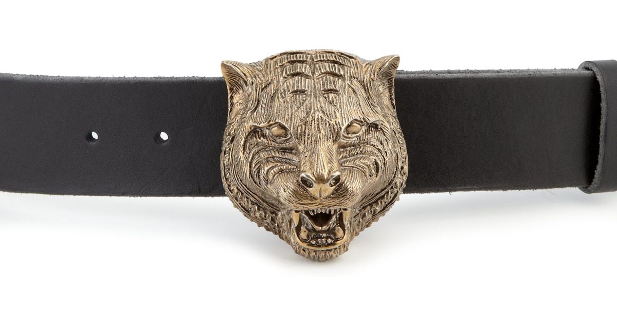 Gucci Tiger Head Leather Belt in Black - Lyst