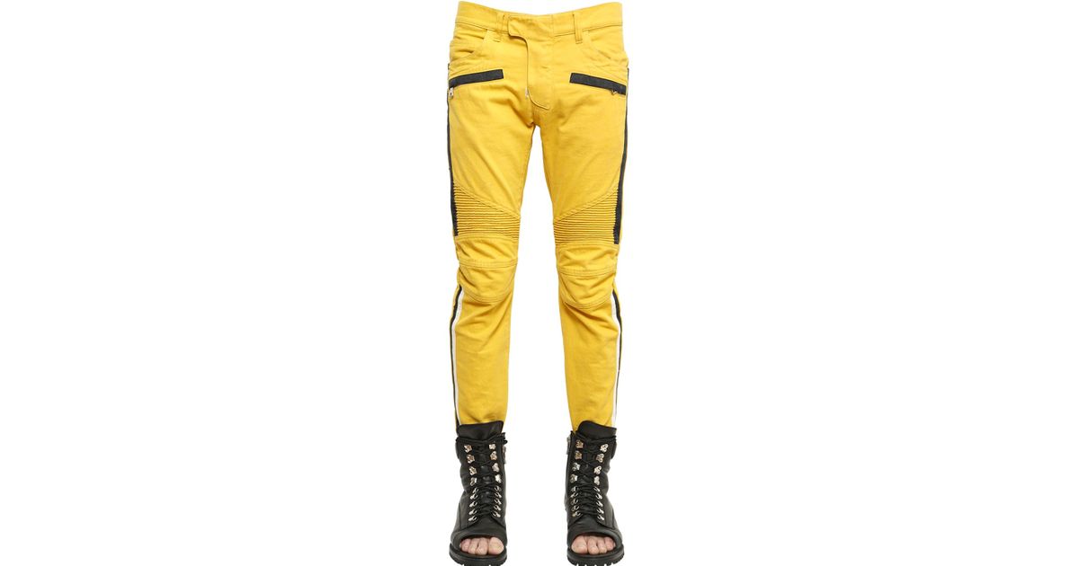 black and yellow biker jeans