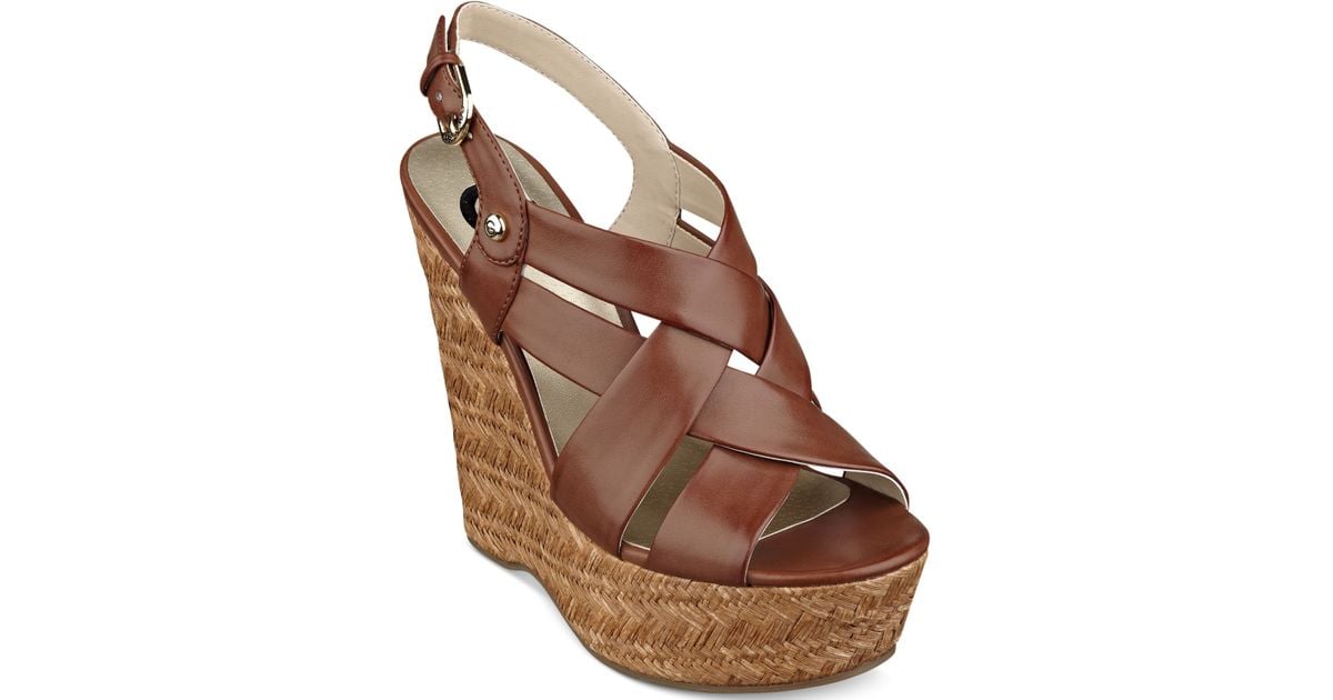 G by Guess Havana Platform Wedge Sandals in Brown | Lyst