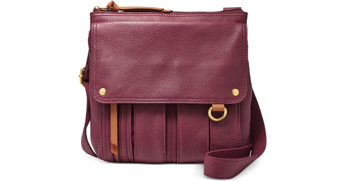 Fossil Purple Morgan Leather Traveler Crossbody Bag