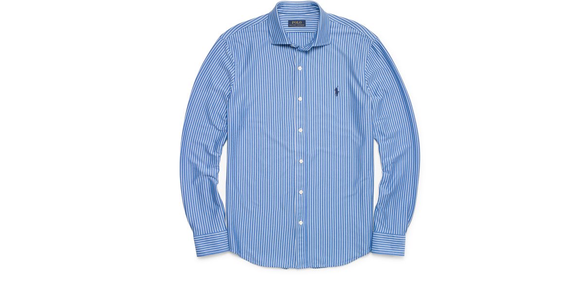 Polo Ralph Lauren Cotton Striped Knit Dress Shirt in Blue for Men - Lyst